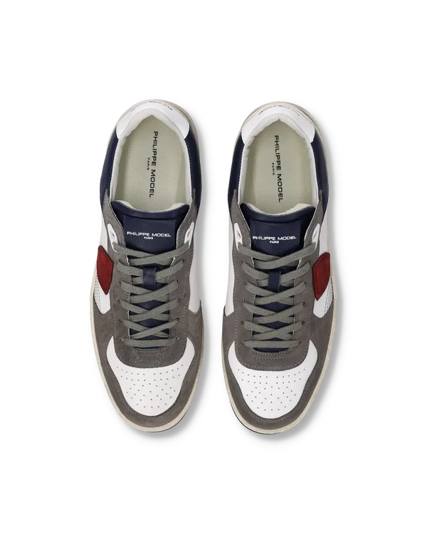 Sneakers Uomo Philippe Model PGAL In Pelle Bianca/Blu e Camoscio Tortora e Spoiler Bianco art. PGLU VD04, foto 3 di 5