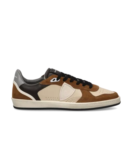 Sneakers Uomo Philippe Model PGAL In Pelle Beige e Camoscio Cognac Spoiler Grigio art. PGLU VD06