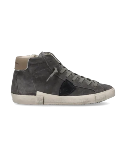 Stivaletto Sneakers Uomo Philippe Model Paris Prsx In Pelle Martellata Nera Spolier Grigio con Lanetta interna cod. PRHU XS27