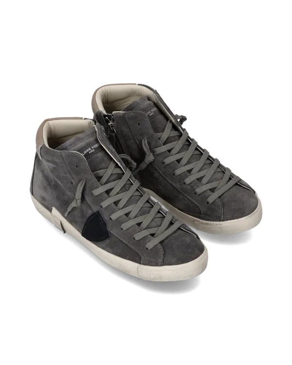 Stivaletto Sneakers Uomo Philippe Model Paris Prsx In Pelle Martellata Nera Spolier Grigio con Lanetta interna cod. PRHU XS27, foto 2 di 4