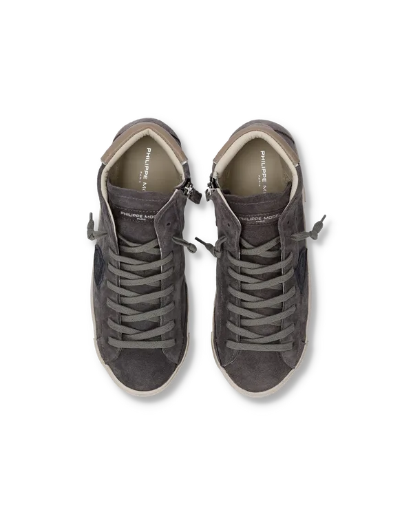 Stivaletto Sneakers Uomo Philippe Model Paris Prsx In Pelle Martellata Nera Spolier Grigio con Lanetta interna cod. PRHU XS27, foto 3 di 4
