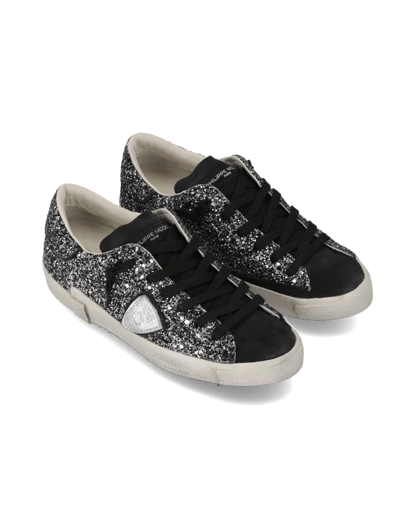 Sneakers Donna Paris Prsx Philippe Model in Camoscio e Glitter Nero art. PRLD GG11, foto 2 di 5