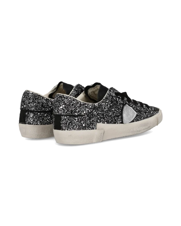 Sneakers Donna Paris Prsx Philippe Model in Camoscio e Glitter Nero art. PRLD GG11, foto 4 di 5
