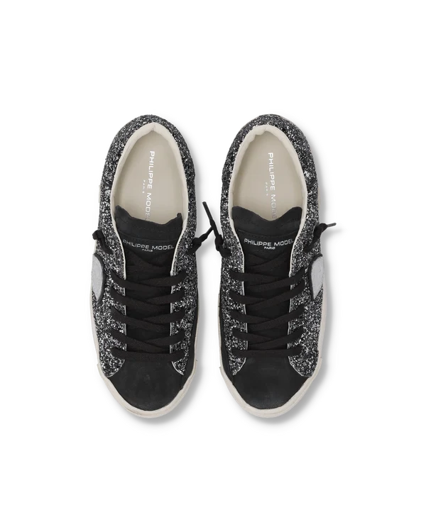 Sneakers Donna Paris Prsx Philippe Model in Camoscio e Glitter Nero art. PRLD GG11, foto 3 di 5