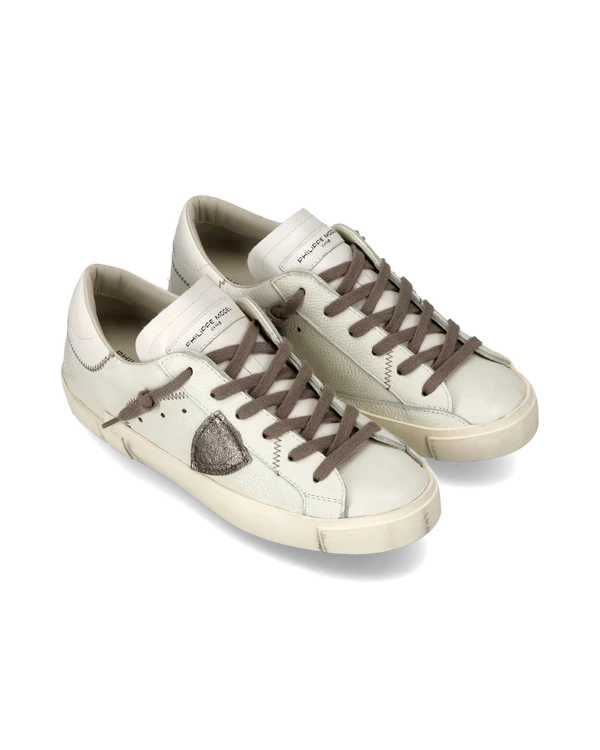 Sneakers Donna Paris Prsx Philippe Model in Pelle Avorio Dettagli Bronzo art. PRLD VZ08, foto 2 di 5