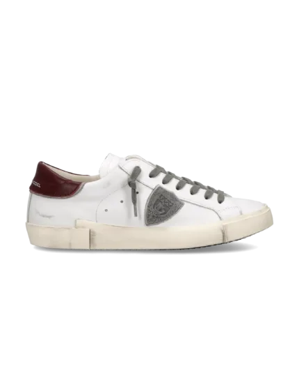 Sneakers Uomo Philippe Model Paris Prsx in Pelle Bianca e Spoiler Bordeaux art. PRLU V038