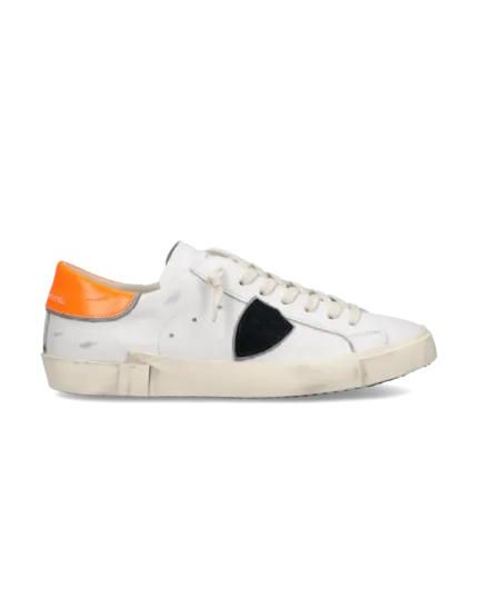 Sneakers Uomo Philippe Model Paris Prsx in Pelle Bianca e Spoiler Arancione Fluo art. PRLU VP25