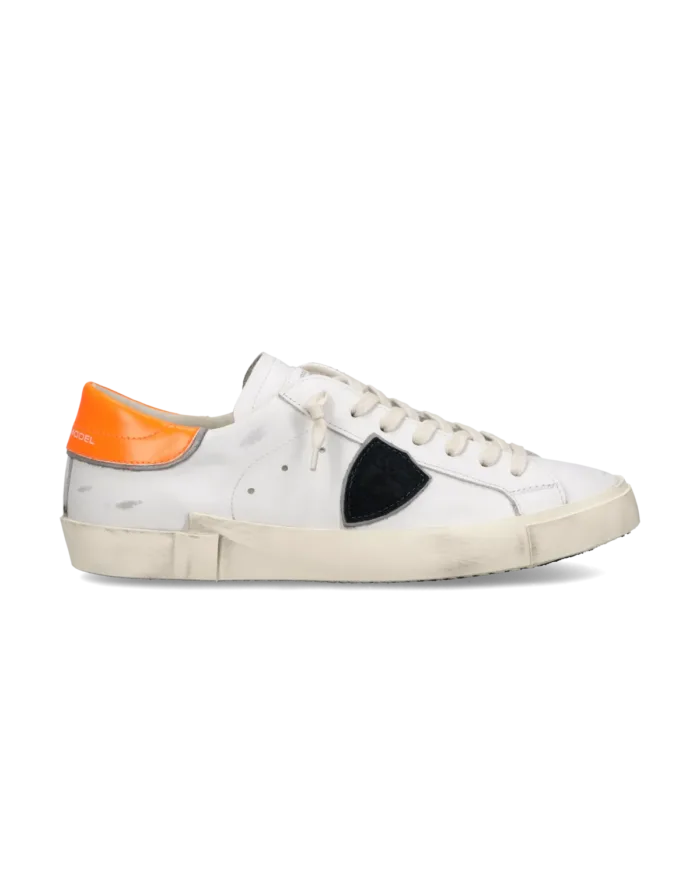 Sneakers Uomo Philippe Model Paris Prsx in Pelle Bianca e Spoiler Arancione Fluo art. PRLU VP25, foto 1 di 5