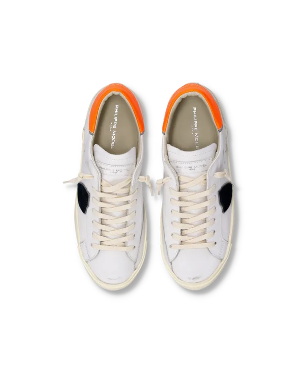 Sneakers Uomo Philippe Model Paris Prsx in Pelle Bianca e Spoiler Arancione Fluo art. PRLU VP25, foto 3 di 5