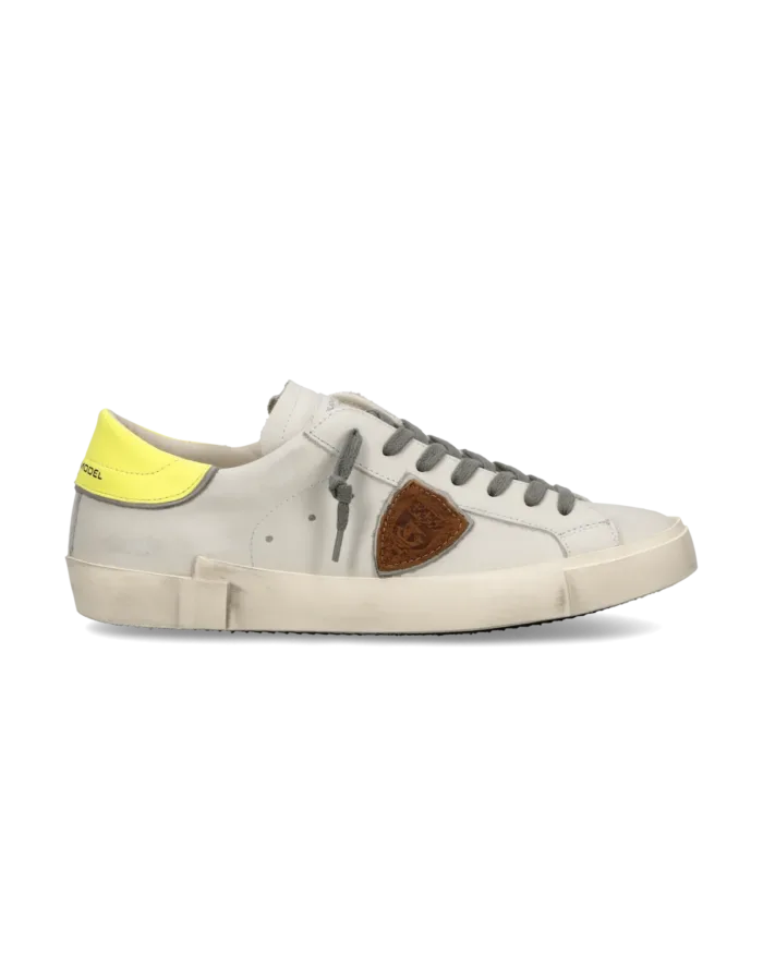 Sneakers Uomo Philippe Model Paris Prsx in Pelle Bianca Spoiler Giallo Fluo art. PRLU VP26, foto 1 di 5