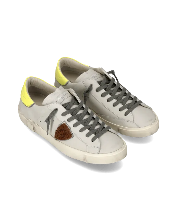 Sneakers Uomo Philippe Model Paris Prsx in Pelle Bianca Spoiler Giallo Fluo art. PRLU VP26, foto 2 di 5