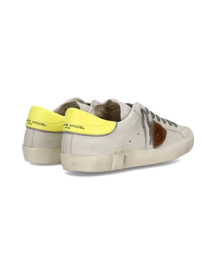 Sneakers Uomo Philippe Model Paris Prsx in Pelle Bianca Spoiler Giallo Fluo art. PRLU VP26, foto 4 di 5