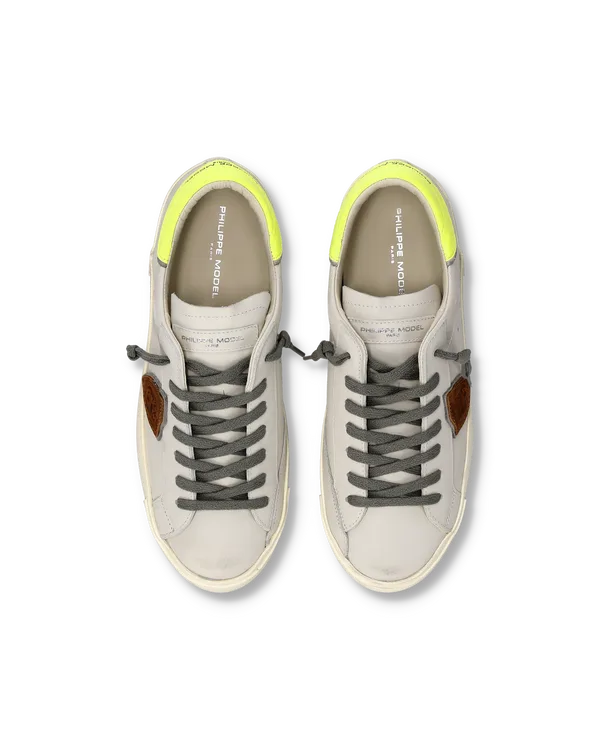 Sneakers Uomo Philippe Model Paris Prsx in Pelle Bianca Spoiler Giallo Fluo art. PRLU VP26, foto 3 di 5