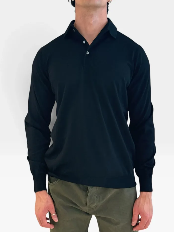 Polo In Maglia Filippo De Laurentiis in Pura Lana Merino Nera art. PL1MLPAR RM16R 990, foto 1 di 1