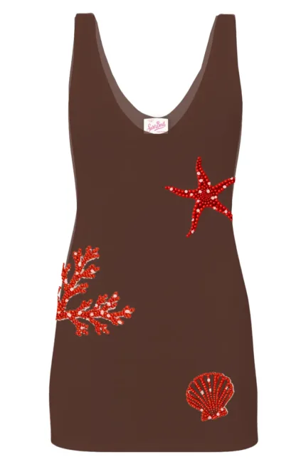 Blusa Mc2 Saint Barth Marrone art. Raya Georgette Beads Sea Elements 18