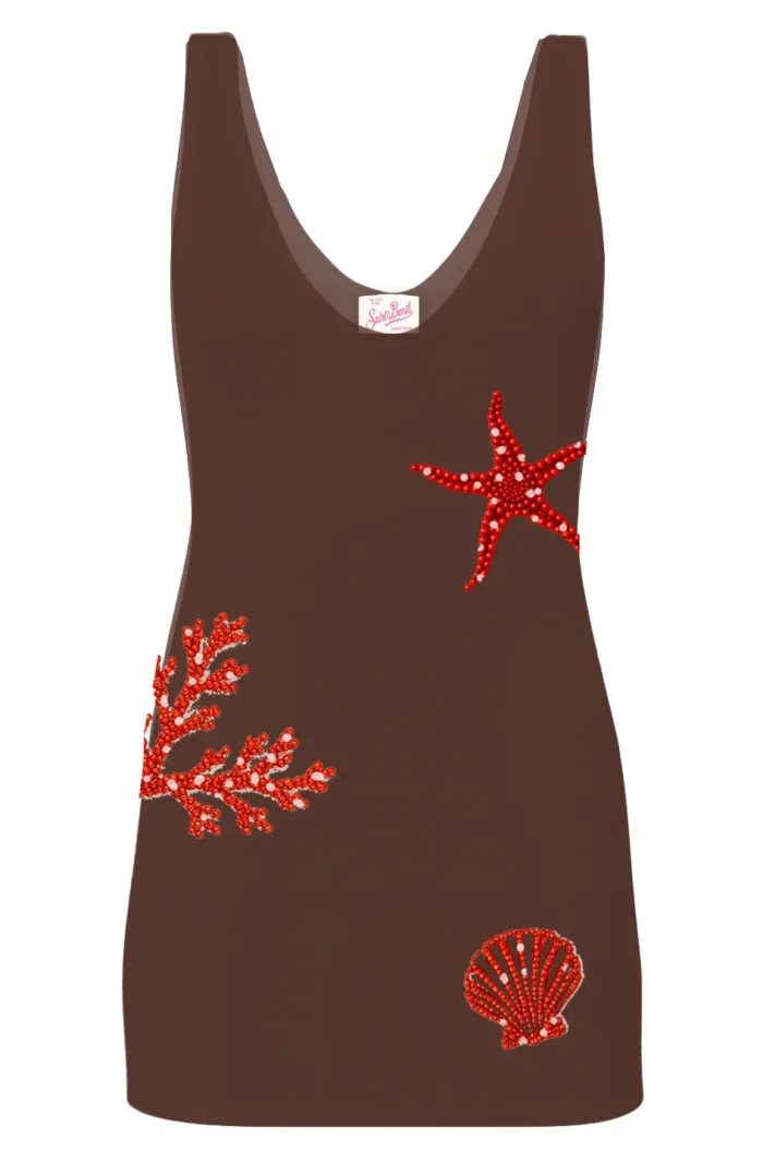 Blusa Mc2 Saint Barth Marrone art. Raya Georgette Beads Sea Elements 18, foto 1 di 1