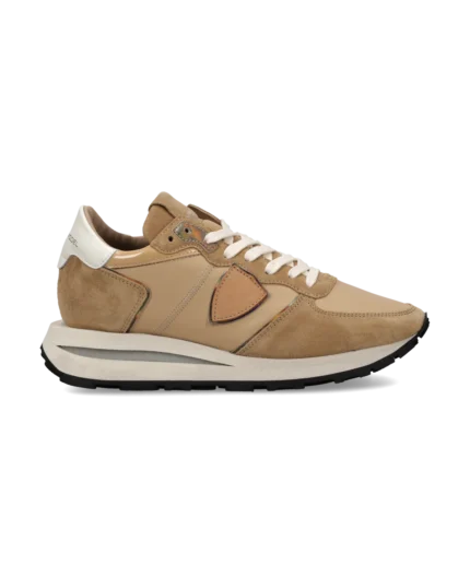 Sneakers Donna Philippe Model Tropez Haute in Pelle e Camoscio Beige Spoiler Bianco art. TKLD VD06