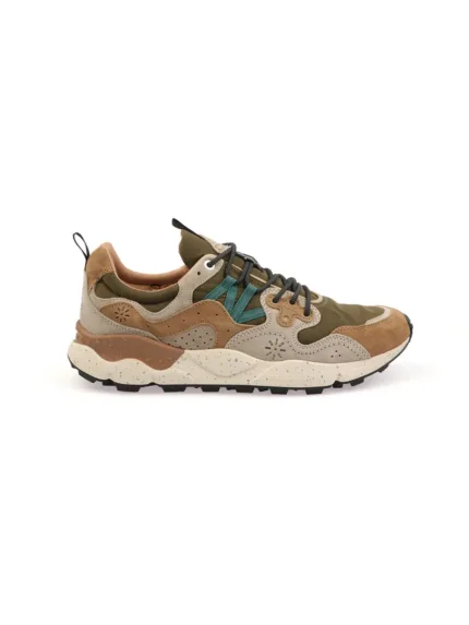 Sneakers Flower Mountain Uomo in Camoscio Cammello e Nylon Verde art. Yamano 3 Man 1E98 Cream Brown Taupe