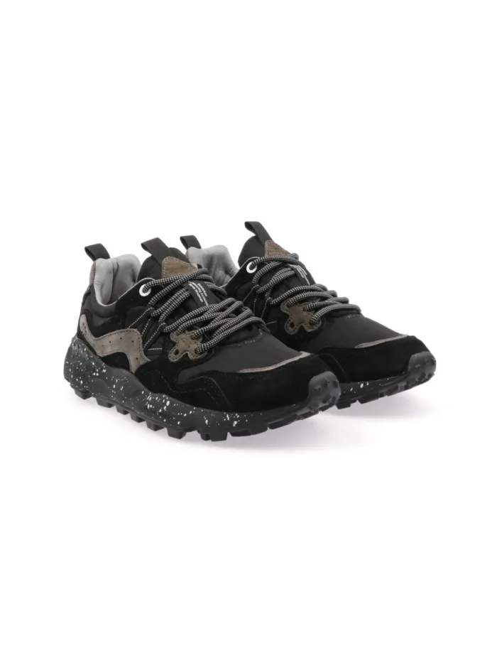 Sneakers Flower Mountain Unisex in Camoscio e Nylon Nero Fondo Nero art. Yamano 3 Uni 0B01 Black, foto 2 di 5