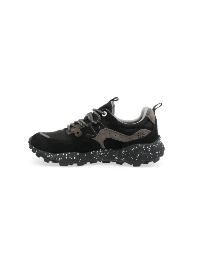 Sneakers Flower Mountain Unisex in Camoscio e Nylon Nero Fondo Nero art. Yamano 3 Uni 0B01 Black, foto 3 di 5