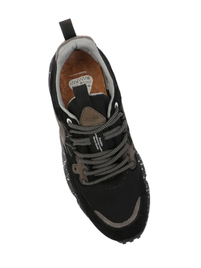 Sneakers Flower Mountain Unisex in Camoscio e Nylon Nero Fondo Nero art. Yamano 3 Uni 0B01 Black, foto 4 di 5