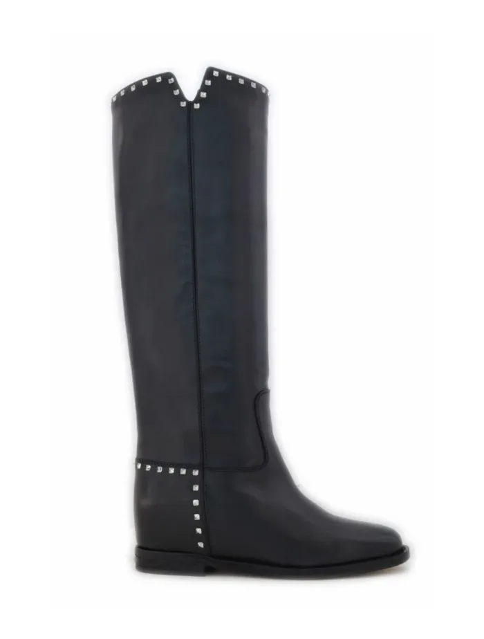 Stivali Via Roma 15 in Pelle Nera con Borchie Rialzo interno H 5cm art. 2852 Malibu Nero, foto 1 di 1