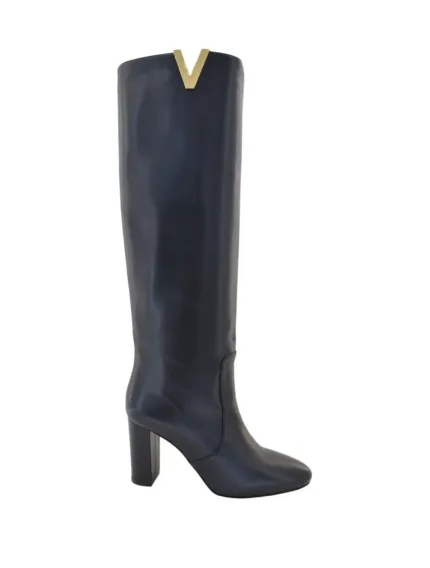 Stivali Via Roma 15 in Pelle Nera con V Dorata Tacco H 8cm art. 3865 Soft Nero