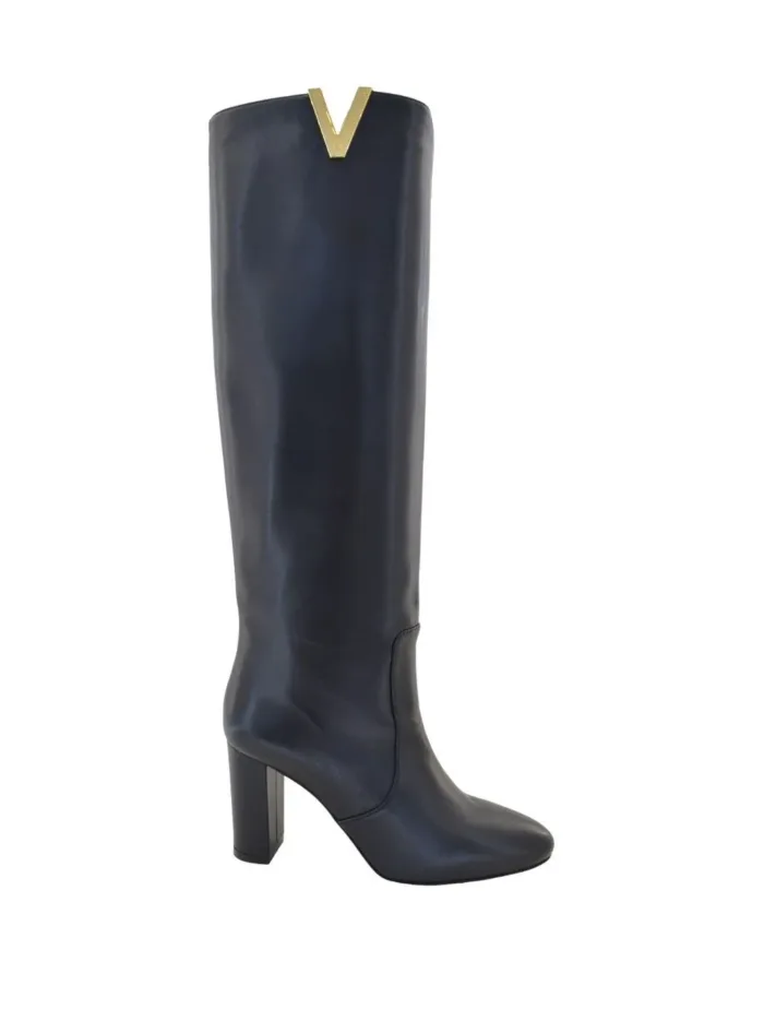 Stivali Via Roma 15 in Pelle Nera con V Dorata Tacco H 8cm art. 3865 Soft Nero, foto 1 di 1