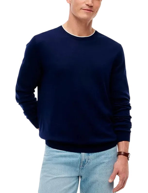 Maglioncino Girocollo in Cotone Uomo Tommy Hilfiger Blu con Perfilo Bianco art. MW0MW43506 DCC, foto 2 di 3