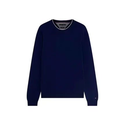 Maglioncino Girocollo in Cotone Uomo Tommy Hilfiger Blu con Perfilo Bianco art. MW0MW43506 DCC