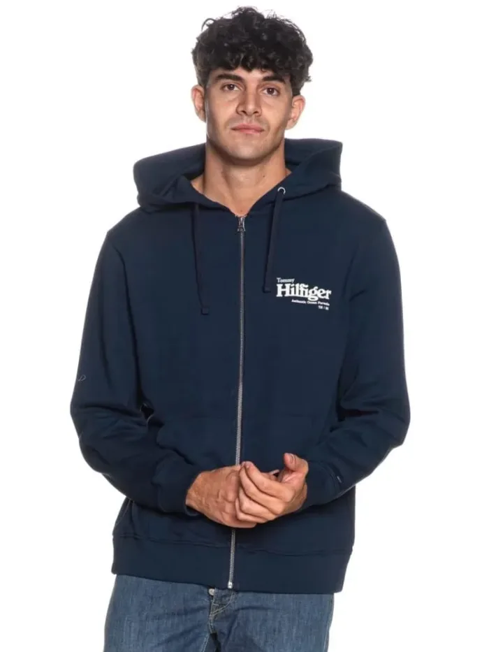 Felpa Blu con cappuccio e zip integrale Uomo Tommy Hilfiger art. MW0MW45605 DCC, foto 3 di 4