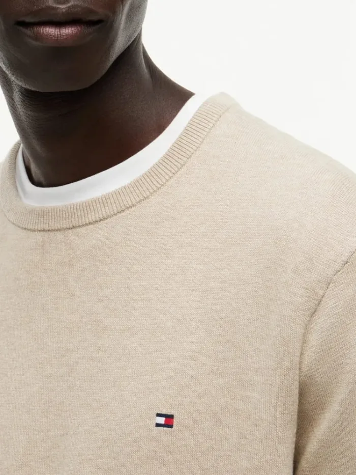 Maglioncino Girocollo in Cotone Uomo Tommy Hilfiger Beige Chiaro art. MW0MW39999 ADK, foto 2 di 3