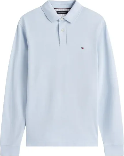 Polo Maniche Lunghe Uomo Tommy Hilfiger Celeste con Logo Frontale art. MW0MW20183 C1O