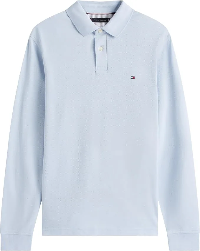 Polo Maniche Lunghe Uomo Tommy Hilfiger Celeste con Logo Frontale art. MW0MW20183 C1O, foto 1 di 3