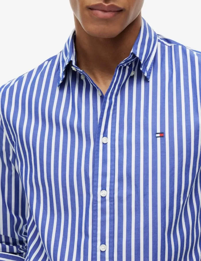 Camicia In Cotone Regular Fit Uomo Tommy Hilfiger Bacchettato Blu e Bianco art. MW0MW43315 0A5, foto 2 di 3