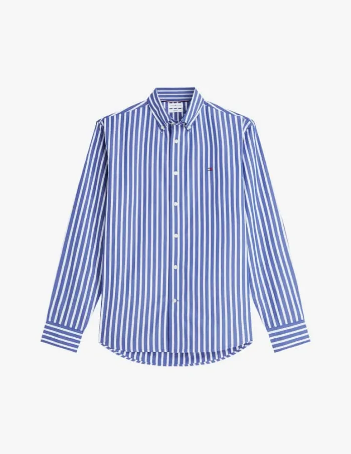 Camicia In Cotone Regular Fit Uomo Tommy Hilfiger Bacchettato Blu e Bianco art. MW0MW43315 0A5, foto 1 di 3