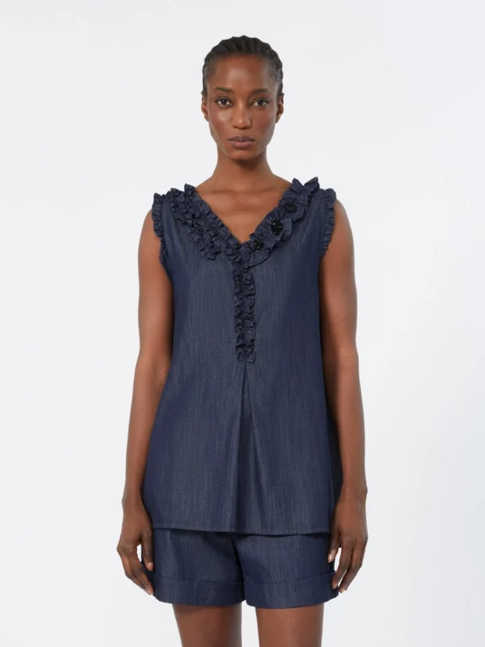 Top smanicato in denim di cotone 'S MaxMara Blu notte Art. PIUMA, foto 2 di 5