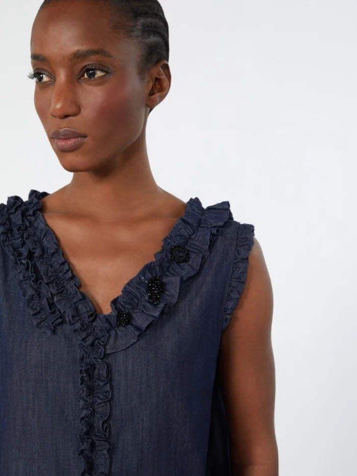 Top smanicato in denim di cotone 'S MaxMara Blu notte Art. PIUMA, foto 4 di 5