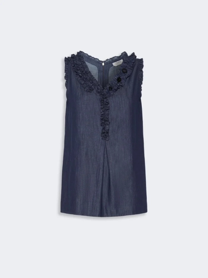 Top smanicato in denim di cotone 'S MaxMara Blu notte Art. PIUMA, foto 1 di 5