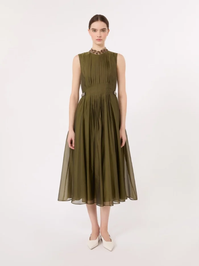 Abito midi smanicato 'S MaxMara fit and flare in organza Verde kaki  Art. WALLY, foto 2 di 5