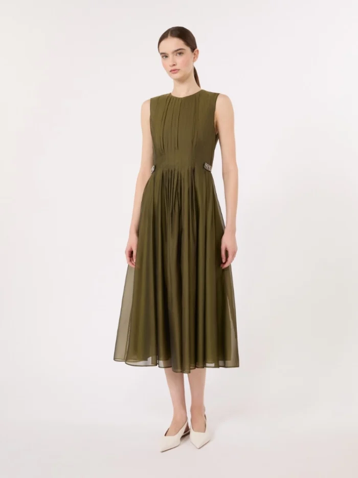 Abito midi smanicato 'S MaxMara fit and flare in organza Verde kaki  Art. WALLY, foto 3 di 5