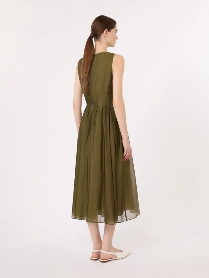 Abito midi smanicato 'S MaxMara fit and flare in organza Verde kaki  Art. WALLY, foto 4 di 5