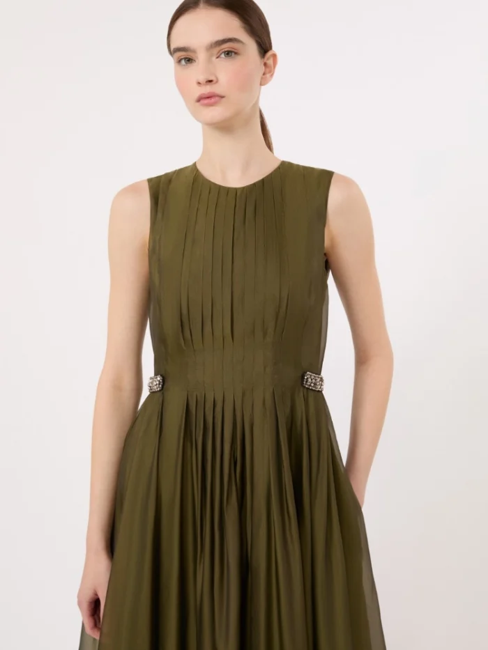 Abito midi smanicato 'S MaxMara fit and flare in organza Verde kaki  Art. WALLY, foto 5 di 5