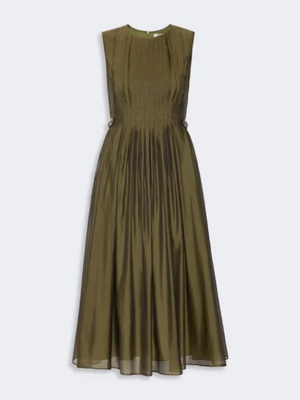 Abito midi smanicato 'S MaxMara fit and flare in organza Verde kaki  Art. WALLY