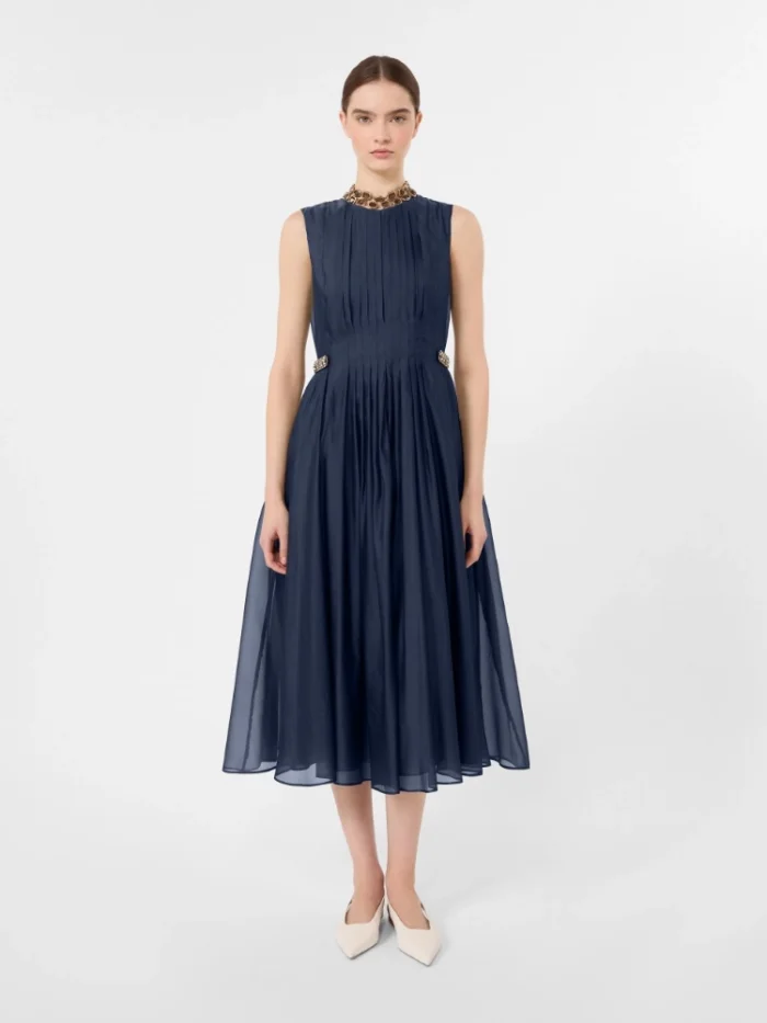 Abito midi smanicato 'S MaxMara fit and flare in organza Blu marino  Art. WALLY, foto 2 di 5