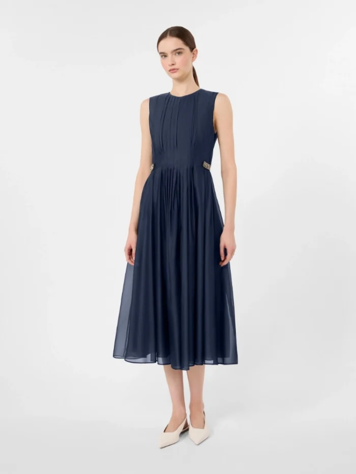 Abito midi smanicato 'S MaxMara fit and flare in organza Blu marino  Art. WALLY, foto 3 di 5