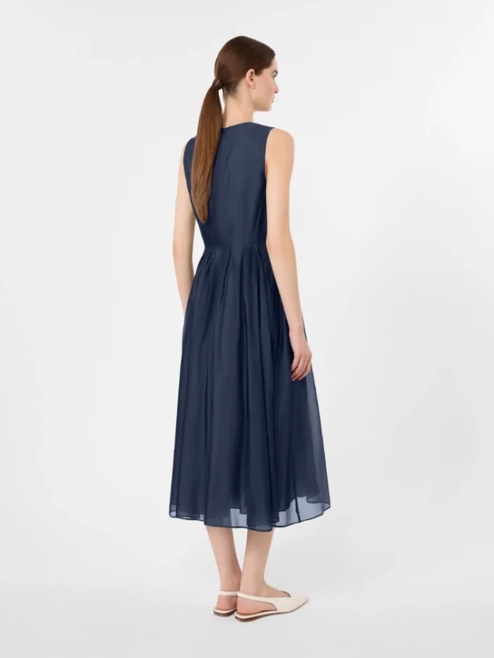 Abito midi smanicato 'S MaxMara fit and flare in organza Blu marino  Art. WALLY, foto 4 di 5
