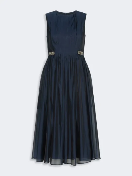 Abito midi smanicato 'S MaxMara fit and flare in organza Blu marino  Art. WALLY