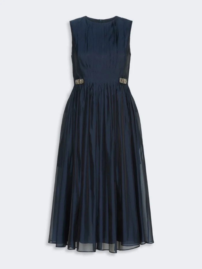 Abito midi smanicato 'S MaxMara fit and flare in organza Blu marino  Art. WALLY, foto 1 di 5