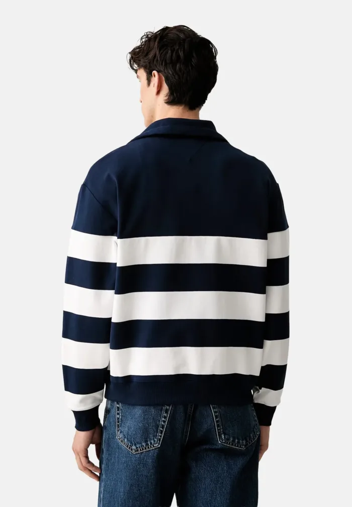 Felpa Blu Mezza Zip Uomo Tommy Hilfiger a Righe Bianche e Blu art. MW0MW43190 DCC, foto 2 di 3